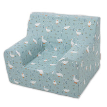 Încarcă imaginea în vizualizatorul Galerie, Fotoliu pentru copii Albastru cu Gaste, Catifea elastica, TWINDECO Goose Blue Armchair
