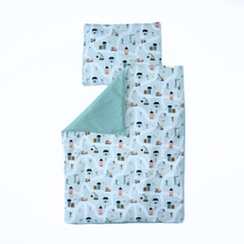 Încarcă imaginea în vizualizatorul Galerie, Set lenjerie bumbac organic, patut 120x60, 3 piese casute mint, TWINDECO