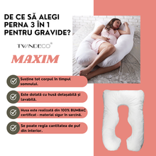 Încarcă imaginea în vizualizatorul Galerie, Pernă pentru Gravide 3 în 1 TWINDECO Maxim, 100% BUMBAC ORGANIC