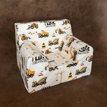 Încarcă imaginea în vizualizatorul Galerie, Fotoliu pentru Copii, Alb cu Excavatoare, șantier, Bumbac, TWINDECO Excavators Kids Armchair