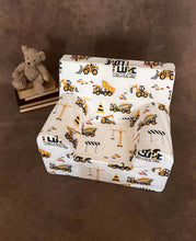 Încarcă imaginea în vizualizatorul Galerie, Fotoliu pentru Copii, Alb cu Excavatoare, șantier, Bumbac, TWINDECO Excavators Kids Armchair