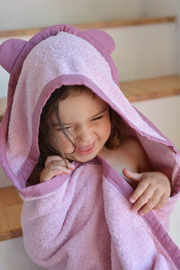 Prosop de baie pentru copii, cu glugă și urechi, roz