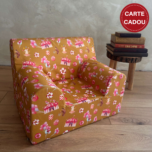 Fotoliu pentru copii Galben Muștar cu Roz Circ, Bumbac, TWINDECO Circus Kids Armchair