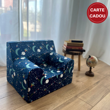 Încarcă imaginea în vizualizatorul Galerie, Fotoliu pentru Copii, Albastru Închis cu Rachete în Spațiu, Bumbac, TWINDECO Rockets Kids Armchair
