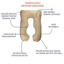 Încarcă imaginea în vizualizatorul Galerie, Pernă pentru Gravide 3 în 1 TWINDECO Maxim Bej, 100% BUMBAC ORGANIC
