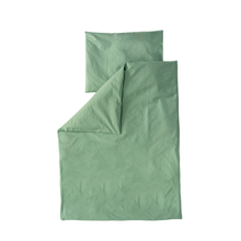 Încarcă imaginea în vizualizatorul Galerie, Set lenjerie bumbac organic, patut uni 120x60, 3 piese verde menta, TWINDECO
