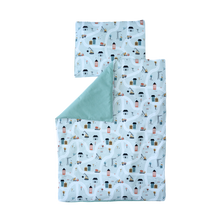 Încarcă imaginea în vizualizatorul Galerie, Set lenjerie bumbac organic, patut 120x60, 3 piese casute mint, TWINDECO
