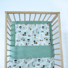 Încarcă imaginea în vizualizatorul Galerie, Set lenjerie bumbac organic, patut 120x60, 3 piese casute mint, TWINDECO
