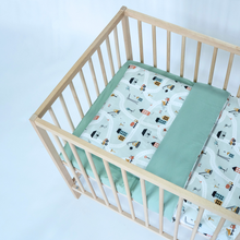 Încarcă imaginea în vizualizatorul Galerie, Set lenjerie bumbac organic, patut 120x60, 3 piese casute mint, TWINDECO
