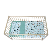 Încarcă imaginea în vizualizatorul Galerie, Set lenjerie bumbac organic, patut 120x60, 3 piese casute mint, TWINDECO
