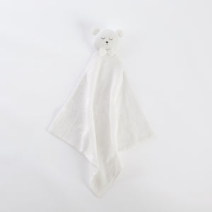 Cadou jucarie nou nascut, minipăturică somn bebe Ursuleț alb, muselină, TWINDECO White Sleepy Teddy