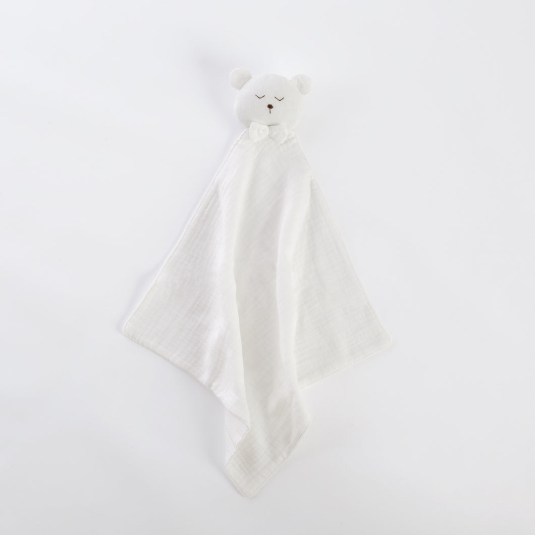 Cadou jucarie nou nascut, minipăturică somn bebe Ursuleț alb, muselină, TWINDECO White Sleepy Teddy
