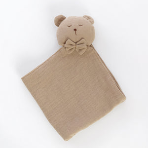 Cadou jucarie nou nascut, minipăturică somn bebe Ursuleț maro, muselină, TWINDECO Brown Sleepy Teddy