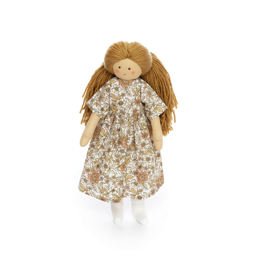 Twinkle Doll TWINDECO cu Rochie cu flori bej, papusa textila, 35 cm