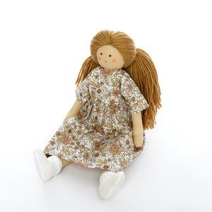Twinkle Doll TWINDECO cu Rochie cu flori bej, papusa textila, 35 cm