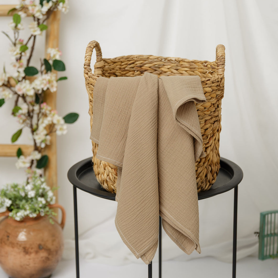 Păturică muselină Maro, 120x100cm, TWINDECO Brown Cotton Flower