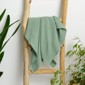 Păturică muselină Verde Mentă, 120x100cm, TWINDECO Mint Cotton Flower