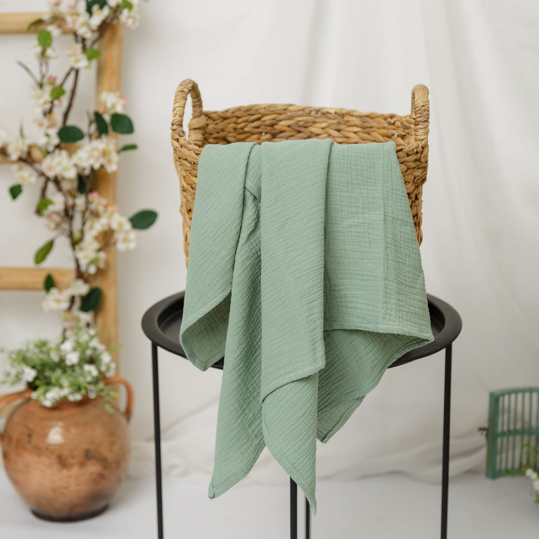 Păturică muselină Verde Mentă, 120x100cm, TWINDECO Mint Cotton Flower