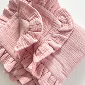 Păturică muselină cu volănașe, Roz Antic, 90x95cm TWINDECO Antique Pink Cotton Flower