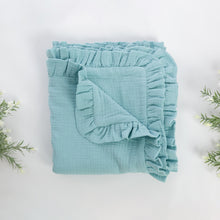 Încarcă imaginea în vizualizatorul Galerie, Păturică muselină cu volănașe, albastru cyan, 90x95cm TWINDECO Cyan Cotton Flower
