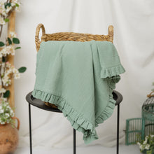 Încarcă imaginea în vizualizatorul Galerie, Păturică muselină cu volănașe, mint, 90x95cm TWINDECO Mint Cotton Flower
