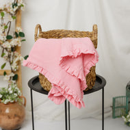 Păturică muselină cu volănașe, Roz coral, 90x95cm TWINDECO Coral Pink Cotton Flower