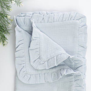 Set Trusou Botez Muselină Albastru Deschis Dublată TWINDECO Baby Blue Cotton Flower