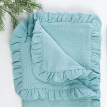 Încarcă imaginea în vizualizatorul Galerie, Set Trusou Botez Muselină Albastru Cyan Dublată TWINDECO Cyan Cotton Flower
