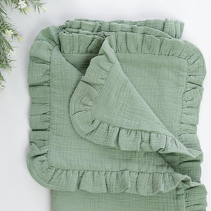 Set Trusou Botez Muselină Mint Dublată TWINDECO Dark Mint Cotton Flower