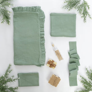Set Trusou Botez Muselină Mint Dublată TWINDECO Dark Mint Cotton Flower