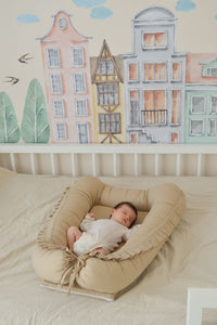 Baby Nest Bej cu Volănașe TWINDECO Beige Cotton Flower