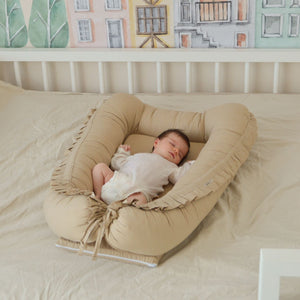 Baby Nest Bej cu Volănașe TWINDECO Beige Cotton Flower