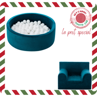 Set Cadou Craciun Piscina cu bile + fotoliu pentru copii, Albastru Petrol, TWINDECO Christmas