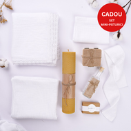 Set Trusou Botez fetiță/băiat, Muselină Albă cu dantelă TWINDECO Pure White Cotton Flower