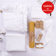 Set Trusou Botez Alb Muselină Dublată TWINDECO White Cotton Flower