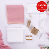Set Trusou Botez fetita, Muselină Roz cu dantelă TWINDECO Pink Cotton Flower