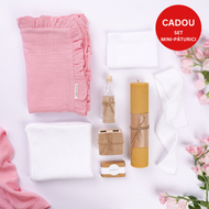 Set Trusou Botez Roz Muselină Dublată TWINDECO Pink Cotton Flower