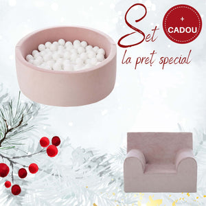 Set Cadou Craciun Piscina cu bile + fotoliu pentru copii, Roz pudrat, TWINDECO Christmas