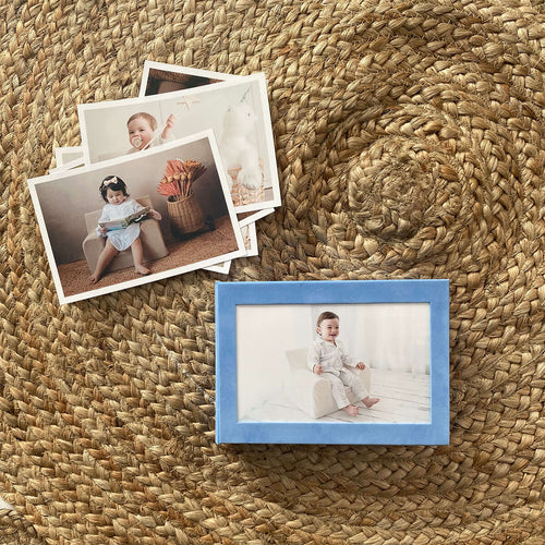 Ramă foto bebe cutie pentru fotografii Albastră Catifea